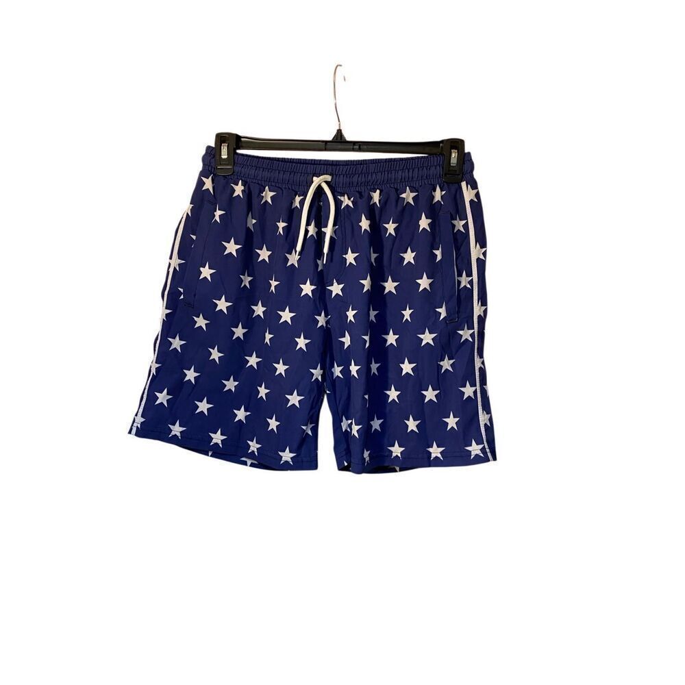 Greater half men’s blue and white star swim trunks size large
